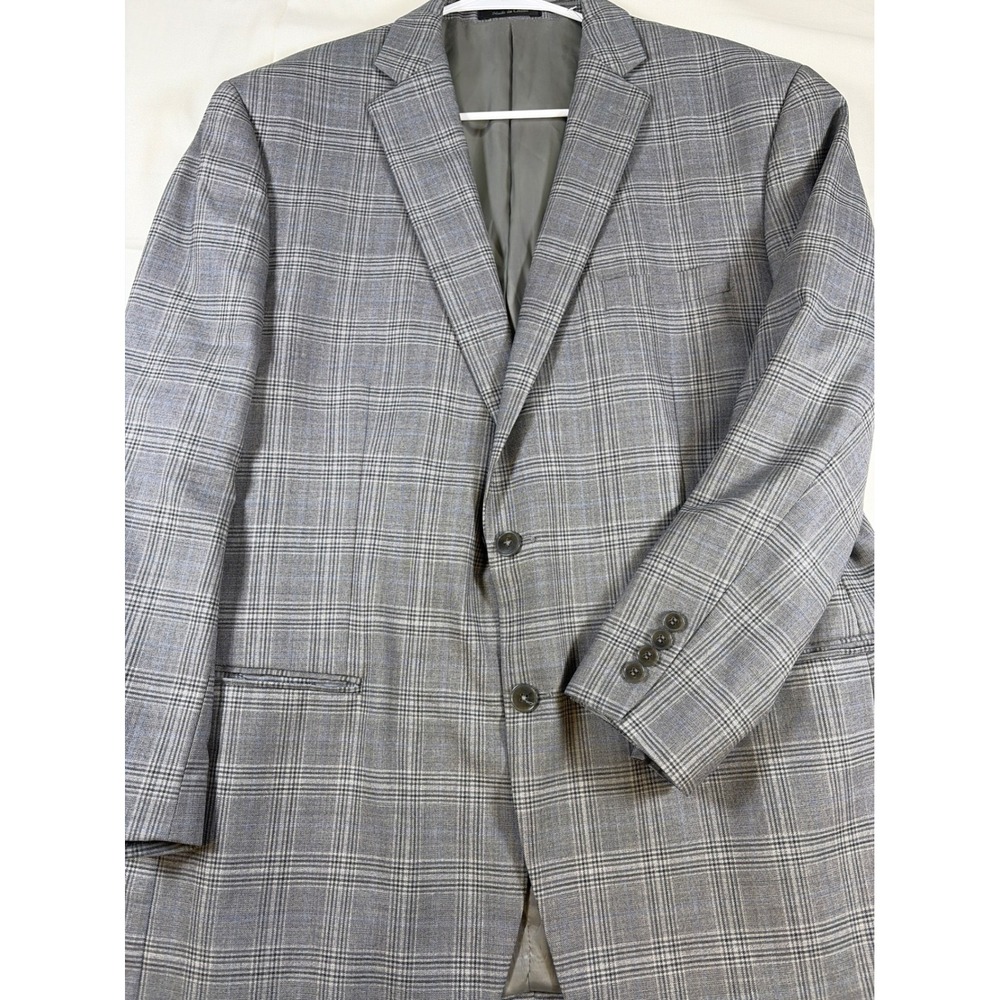 Calvin Klein Mens Grey Plaid 100% Wool Blazer Jacket 46R RN90736